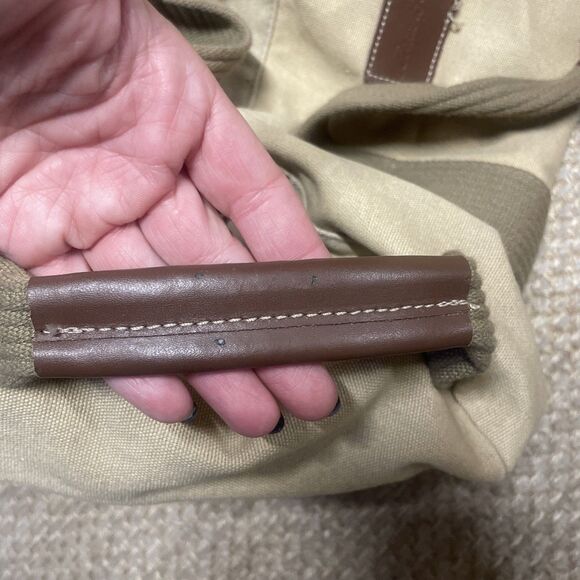 Eddie Bauer canvas duffle bag travel leather handle shoulder strap Tan Vintage - Picture 7 of 11